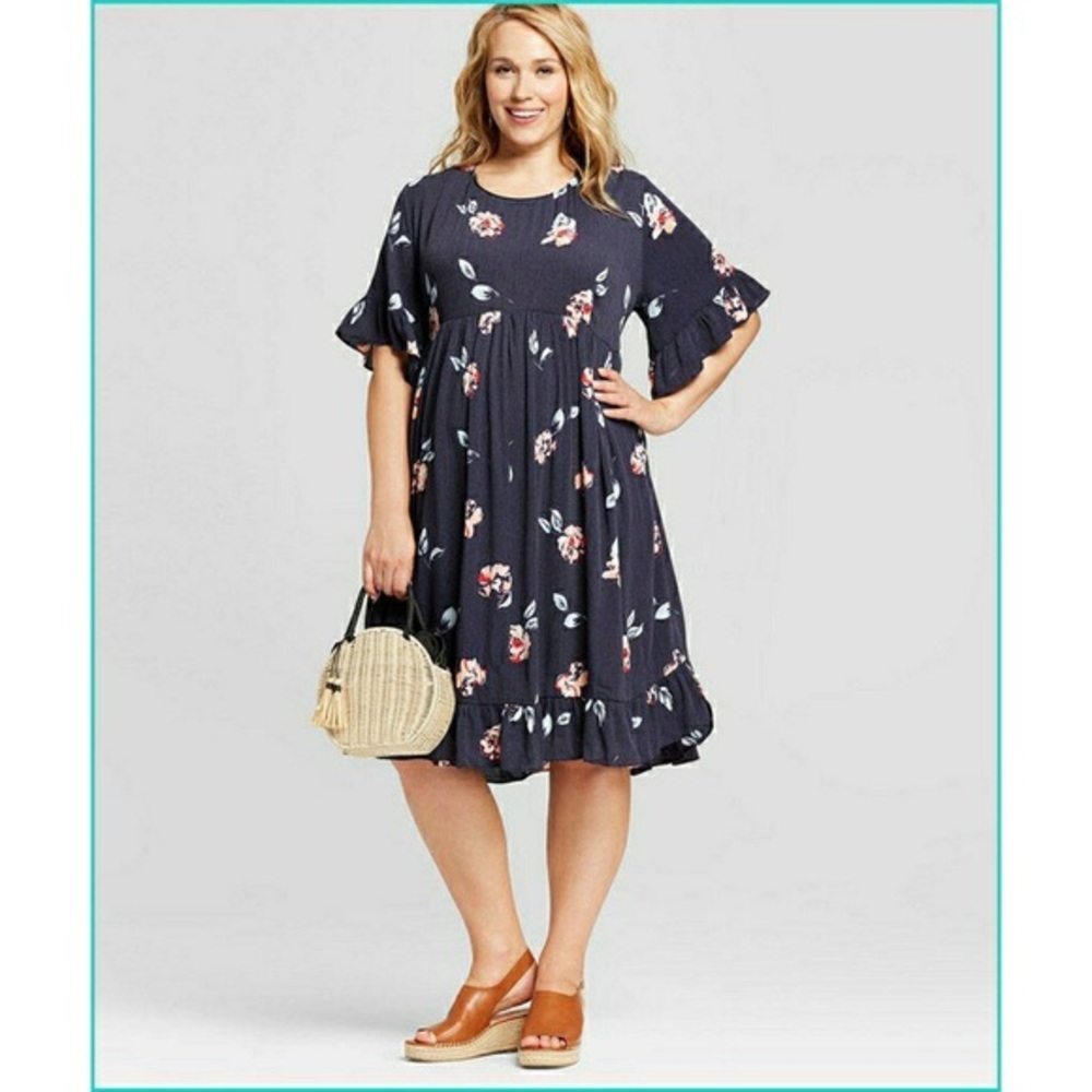 Maternity Plus Size Floral Ruffle Sleeve Woven